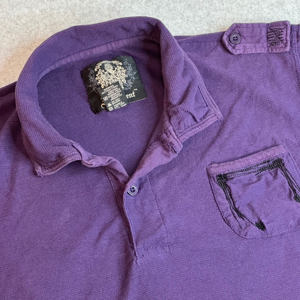 Irreverent Mens L Purple Short Sleeve Polo Shirt Military Epaulettes